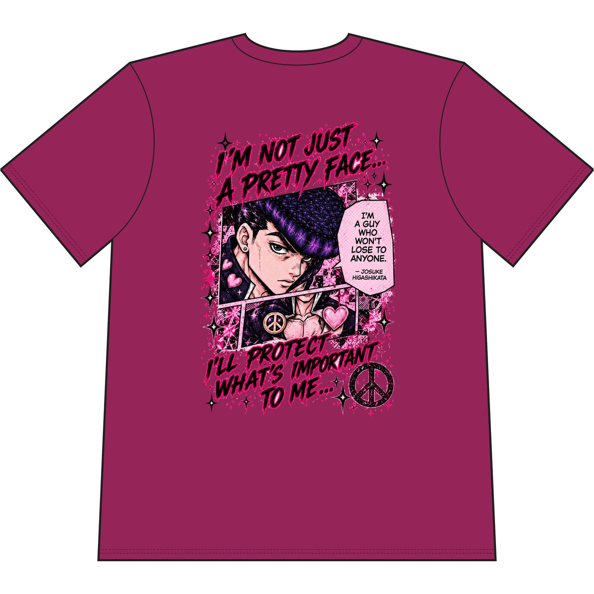 Anime Graphic T-Shirt — "I'm Not Just a Pretty Face" Pink Comic Design