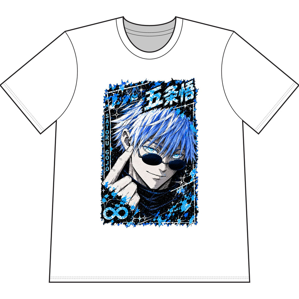 Gojo Satoru Anime Graphic T-Shirt — Blue Manga Panel Design