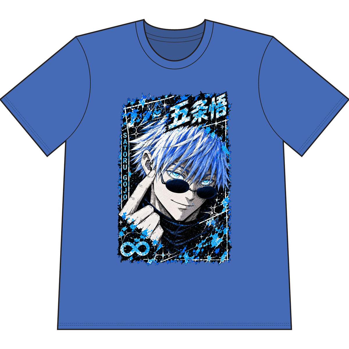 Gojo Satoru Anime Graphic T-Shirt — Blue Manga Panel Design