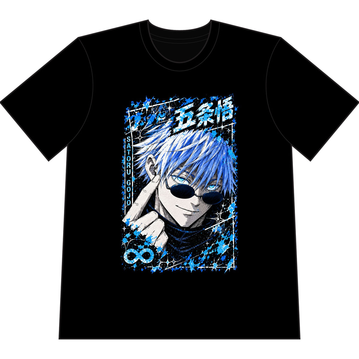 Gojo Satoru Anime Graphic T-Shirt — Blue Manga Panel Design