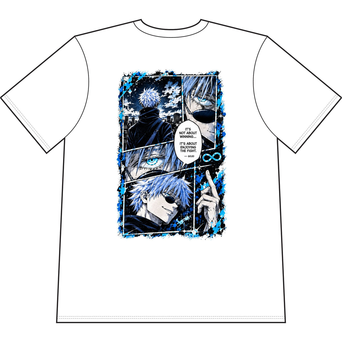 Gojo Satoru Anime Graphic T-Shirt — Blue Manga Panel Design