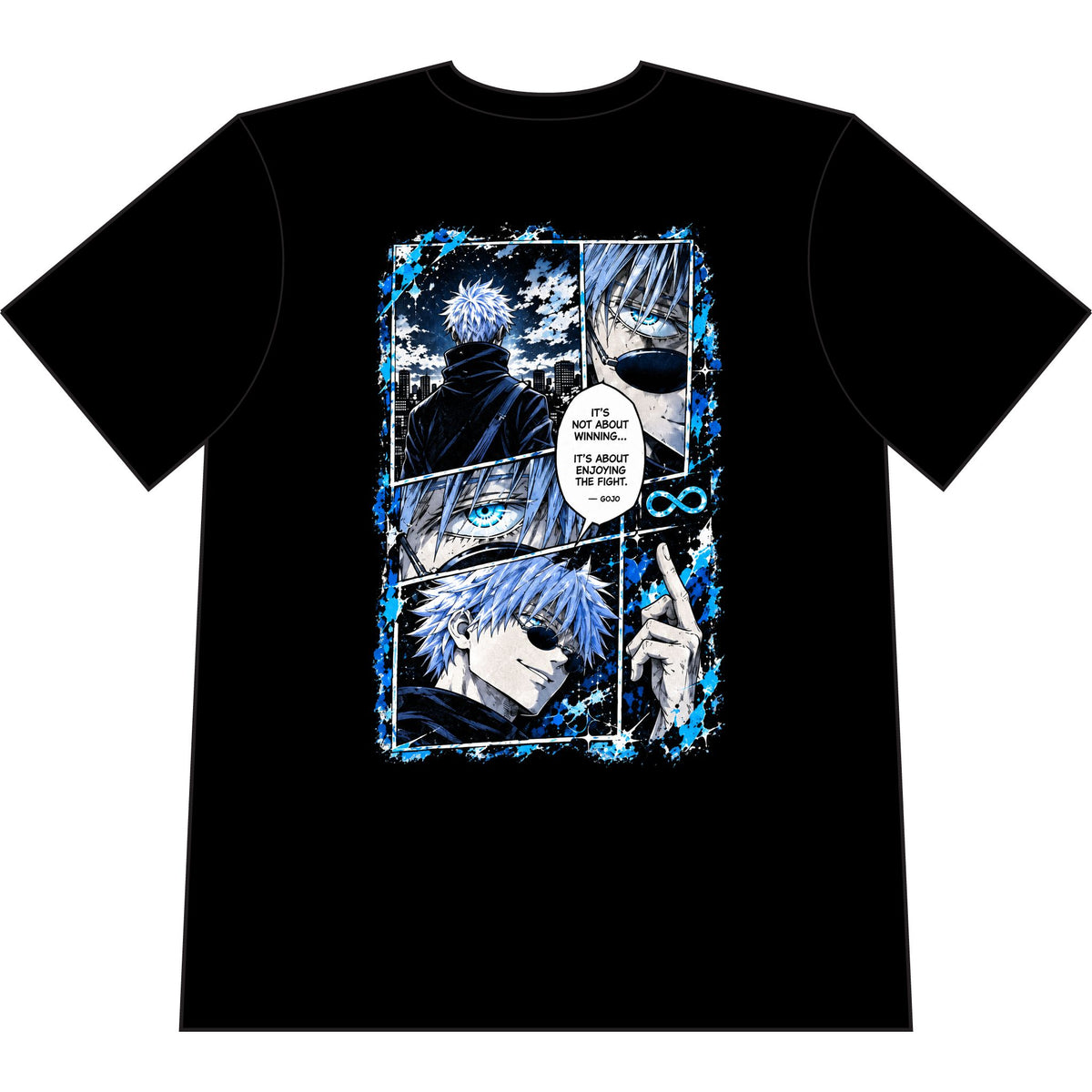 Gojo Satoru Anime Graphic T-Shirt — Blue Manga Panel Design