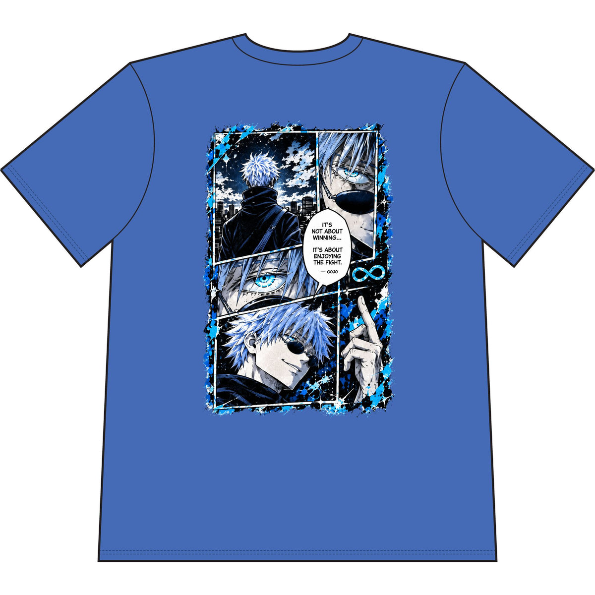 Gojo Satoru Anime Graphic T-Shirt — Blue Manga Panel Design